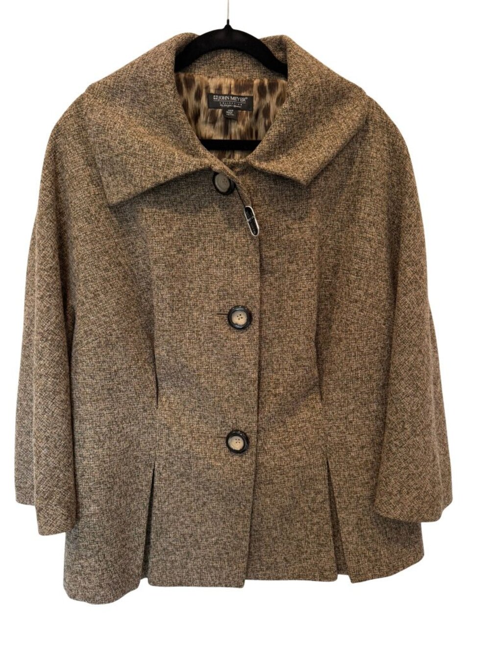 NWT John Meyer Plus Size 22W Brown Tweed Swing Coat Portrait Collar